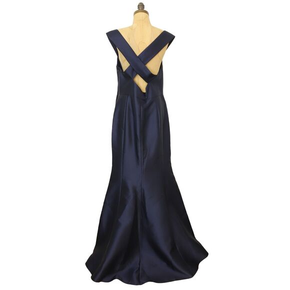 Alfred Sung Criss Cross Off Shoulder Sateen Gown 16 Midnight Blue NWT B74 - Picture 4 of 6